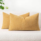 MIULEE Pack of 2 Couch Throw Pillow Covers 12x20 Inch Soft Beige Yellow Chenille Lumbar Pillow Covers for Sofa Living Room Spring Home Decor Couch Solid Dyed Cases
