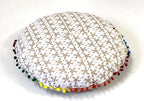 CRAFT KALA 22" Round Mandala Boho Pillow Cover Meditation Room Seating Poufs Cover for Living Room Yoga Room Home Bedroom Balcony Garden Party Decoration Cotton Floor Cushion Cover (White Gold Ombre)
