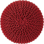 · REDEARTH · Round Pouf Ottoman - Hand Knitted Boho Poof Home Décor Pouffe Circular Footrest for Living Room - Bedroom - Lounge - 100% Cotton (19.5"x19.5"x14") - Red, Set of 2