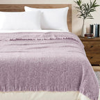 BOURINA Faux Cashmere Fringe Throw Blanket Decorative Lightweight Throw Soft Cozy for Bed or Sofa Outdoor Blanket, 50x70 Inches Purple