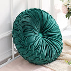 Round Throw Pillows Decorative Pleated Throw Pillows 15'' Diameter Accent Pumpkin Boho Chair Cushion for Couch Sofa Home Decoration(Green,1 Pcs)