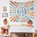 WARDOS Boho Sunshine Tapestry, You Are Inspirational Tapestry Wall Hanging, Colorful Boho Sun Positive Affirmation Wall Blanket Decor for Kids Room Nursery Playroom Classroom, 50x60 Inch (Blue)