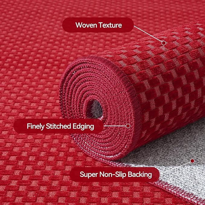 2x8 ft Hallway Runner Rug Extra Long Boho Woven Kitchen Runner Rugs Mat Non Slip Washable, Soft Entryway Laundry Hall Floor Runner Carpet for Indoor Backdoor Bedroom Hallway Living Room, Red