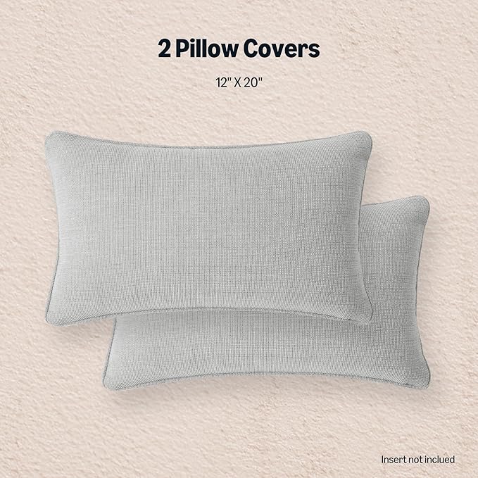 Amazon Basics Faux Linen Throw Pillow Covers with Hidden Zipper Closure, 12 × 20in, Light Gray, Pack of 2