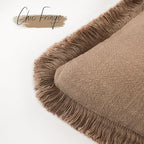 Foindtower Set of 2 Decorative Linen Fringe Throw Pillow Covers Cozy Boho Farmhouse Cushion Cover with Tassels Soft Accent Pillowcase for Couch Sofa Bed Living Room Home Decor, 26×26 Inch, Khaki Brown
