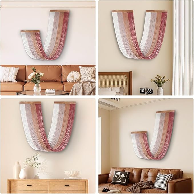 Large Macrame Wall Hanging, Macrame Room Decor Wall Art, Boho Wall Decor Tapestry for Bedroom above Bed Wall Decor Living Room, Macrame Wall Decoration Fashional Gift, 33"x15" Large Red