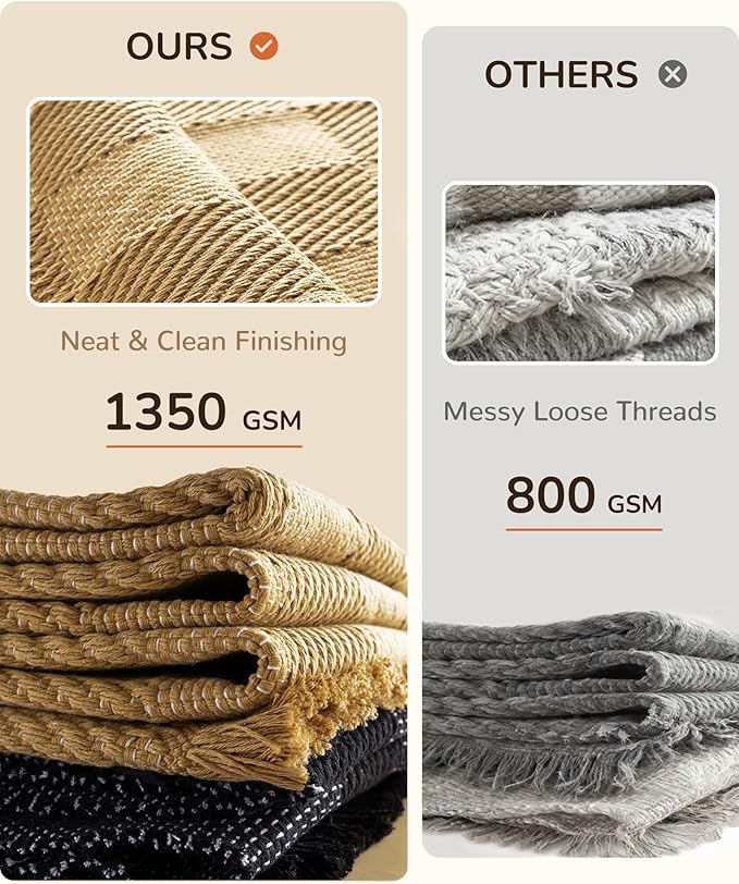 BESTSWEETIE 4'x6' Washable Rug Hand-Woven Low Pile Soft Checkerboard Pattern Reversible Checkered Braided Rugs with Short Fringe Carpet for Living Room Bedroom Dining Room Home Decor - Naturejute