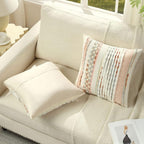 FUTEI Grey Blue Coral Accent Throw Pillow Covers Set of 2, 18x18 Inch Plush Tufted Striped Textured Decorative Cushion Cases for Farmhouse Boho Couch Decor