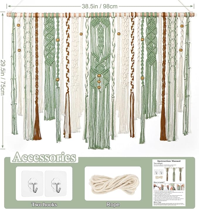 MEIVINES Macrame Wall Hanging Large Wall Art Handmade Woven Tapestry Boho Tapestry Macrame Wall Decor Art Home decoration for Living Room Bedroom Apartment Dorm Wedding Party 38" x 29"