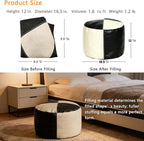 Thgonwid Unstuffed Faux Leather Pouf Cover, Handmade Footstool Ottoman Storage Solution, Floor Footrest Cushion - 16.5”Dx12”H, Black & White