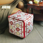 Unstuffed Pouf Cover Ottoman Footrest Bohemian Chenille Foot Stool Floor Bean Bag 18x18x18 Inches for Living Room Bedroom Home Decor (Red, Cube)