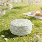 MOCOFO Unstuffed Round Pouf Covers Boho Colorful Geometric Ottoman Pouf Cover with Handle Design,Decoration Footstool for Living Room,Bedroom,Patio (Light Green,18x18x8)