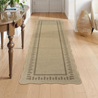 LIVEBOX Scalloped Washable 2x6 Runner Rug, Easy Jute Outdoor Rug Kitchen Tan Rugs for Entryway Hallway, Indoor Non Slip Rugs Farmhouse Geometric Modern Carpet for Laundry Room Bedroom Door Mat Porch