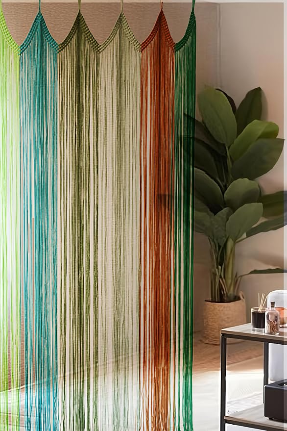 IOWER Macrame Curtain Macrame Boho Doorway Window Curtains for Wall Door Divider Windows Door Wedding Background(Colorful)