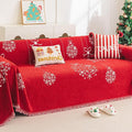 hyha Couch Cover for Dogs, Boho Sofa Covers for 3 Cushion Couch Washable, Chenille Sofa Slipcover for Pets, Soft Loveseat Sectional Couch Throw Blankets with Tassels (Red Snowflakes, 71x134 Inch)