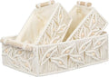 ANMINY 3PCS Macrame Storage Baskets for Organizing Boho Decor Baskets Storage Bins with Wood Handles Handmade Decorative Storage Boxes Desk Toilet Tank Bathroom Self Basket Organizer - Leaves w/Beads