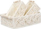 ANMINY 3PCS Macrame Storage Baskets for Organizing Boho Decor Baskets Storage Bins with Wood Handles Handmade Decorative Storage Boxes Desk Toilet Tank Bathroom Self Basket Organizer - Leaves w/Beads