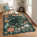 Lahome Floral Washable Rug- 4x6ft Green Bedroom Girls Ultra-Thin Soft Living Room Non-Slip Stain Resistant Boho Lightweight Throw Rug for Nursery Office Flore, Dark Green