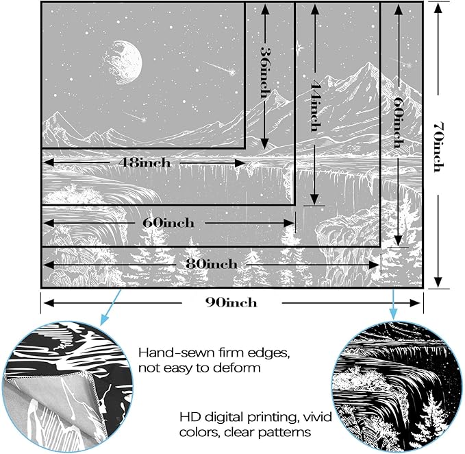 Zussun Black and White Tapestry Starry Night Mountain Tapestries for Bedroom Aesthetic Moon and Stars Tapastry's Wall Hanging Dark Nature Forest Wall Tapestry for Living Room Dorm (90'' × 68'')