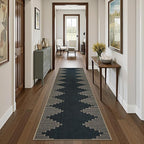 LIVEBOX No Shed Jute Runner Rugs for Hallway 2x10, Black and Tan Non Slip Washable Rug Runner, Bohemmian Extra Long Runners Rugs for Hallways, Ultra Thin Farmhouse Kitchen Rug for Hardwood Floor