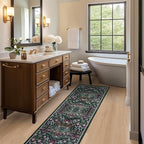 Runner Rug for Entryway: 2.6x8 Kitchen Rugs Non Slip Washable Ultra-Thin Soft Floral Carpet Indoor Floor Stain Resistant Carpets for Hallway Bedroom Kitchen Laundry Bathroom Dorm Dark Green