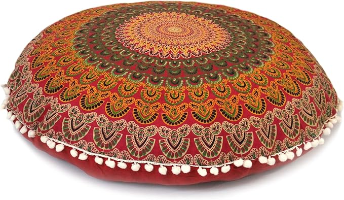 Large Round seat Floor Cushion Chair Ottoman Cover Pouf Pillow Meditation Floor Cushions for Adults Seating pouffe Ottoman Throw Covers Craft Room Furniture Sitting Cover 22 Inches Red Yellow