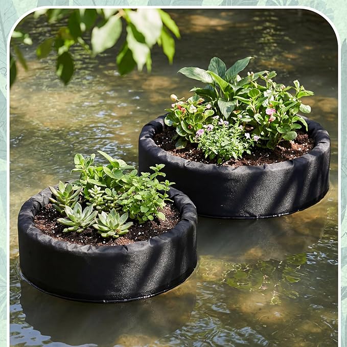 2 Pcs Floating Pond Planter Woven Fabric Floating Planters for Ponds Hydroponics Ponds Water Features and Decorations(Round,14 Inches/ 11 Inches)