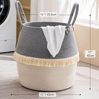 KAKAMAY Woven Baskets for Storage(17"x17"),Large Cotton Rope Woven Baby Laundry Hamper,Collapsible Laundry Basket, Blanket Basket for Organizing Living Room,Nursery,Pillows,Toy Chest(Grey)