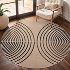 Tangsoo Modern Rainbow Round Rug 4ft Easy Jute Washable Rugs Ultra Thin Dark Brown Indoor Outdoor Rug Circle Farmhouse Mat Non Slip Round Carpet for Bedroom Kitchen Entryway Patio