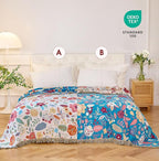 Boho Throw Blanket - 100% Cotton Soft Breathable Spring Throw Blankets, 60"x80" 4-Layer Lightweight Muslin Cotton Quilt, Floral Printed Bohemian Decor Throw Blankets for All Season