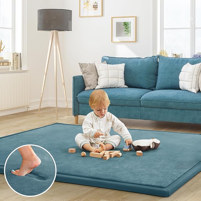Baby Play Mat for Floor Nursery Rug Muscle Mat Area Rug Playroom Rug 50"x50" Playpen Mat Memory Foam 1.3" Thick Crawling Mat for Babies,Toddlers, Infants, Kids,Indigo