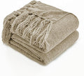 Simple&Opulence Soft Chenille Throw Blanket 50'' x 60'' - Cozy Fluffy Blanket with Fringe Tassel, Farmhouse Boho Blankets for Couch Bed Office Chair Gift Home Decor All Season Use, Khaki