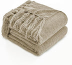 Simple&Opulence Soft Chenille Throw Blanket 50'' x 60'' - Cozy Fluffy Blanket with Fringe Tassel, Farmhouse Boho Blankets for Couch Bed Office Chair Gift Home Decor All Season Use, Khaki