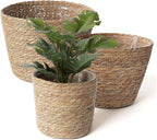 simarro 3 Pack Seagrass Planter Basket, 3 Sizes Stylish Plant Containers Flower Pots with Plastic Lining Woven Baskets for Plants Indoor and Outdoor