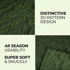 Superior Fleece Boho Jacquard Blanket, Decorative Blankets for Bedroom, Sofa, Fuzzy, Plush, Fluffy, Soft, Cute Room Decor, Beautiful Cover, Comfort Essentials, Arctic Collection, Throw, Green