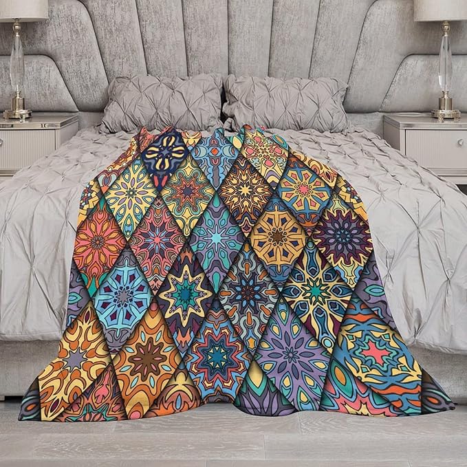 Vintage Bohemian Throw Blanket Colorful Mandala Indian Pattern Blanket for Sofa Bed Couch Chair Or Dorm 50"x60"