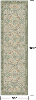 Sage Green10 ft Long Runner Rugs for Hallways - 3x10 Wide Kitchen Runners, Entryway Rug, with Flowers and Leaves, Washable Non Slip Low Pile Stain Resistant Vintage Style