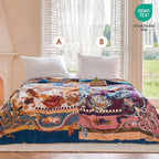 Boho Throw Blanket - 50"x60" 100% Cotton Ultra Soft Lightweight Spring Blanket, 4-Layer Breathable Muslin Blankets for Bed Couch, Reversible Yellow Floral Printed Bohemian Cotton Quilt
