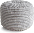 SHOUREN Stuffed Round Pouf Ottoman,Corduroy Foot Rest with Shredded Foam Filling, Lightweight and Fluffy Pouf Storage Ottoman for Living Room,Floor Poufs for Couch,18"x 14", Light Grey