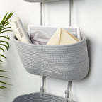 DULLEMELO Wall Hanging Basket for Home Decor 3-Tier Woven Cotton Wall-Mounted Hanging Storage Basket, Decorative Woven Storage Basket with Door Hooks, Gray