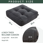 HIGOGOGO Tufted Corduroy Recliner Seat Cushion for Elderly, 20x20x6 Inch Extra Large Square Seat Cushion for Recliner Chair, Floor Pillow, Office Chair, Car, No Pressure on Thighs, Dark Grey