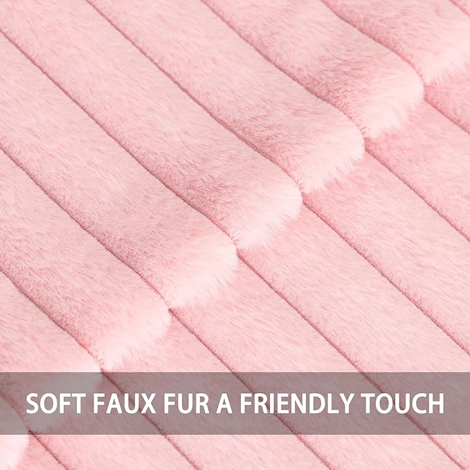 Pack of 2 Faux Fur Christmas Throw Pillow Covers 20x20 Inch, Soft Plush Striped Neutral Couch Pillow Cover, with Velvet Back Modern Home Decor for Sofa Living Room Couch Bed Pink