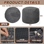 2 Pcs 20 x 15 Inch Unstuffed Ottoman Pouf Cover Corduroy Foot Rest - No Filler, Striped Foot Stool Floor Bean Bag Floor Chair Storage for Modern Farmhouse Bedroom Home Decor(Gray)