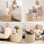 Hansleep Round Pouf Ottoman Foot Rest, 17 x 14 Small Faux Fur Stuffed Pouf for Chair, Foam Filled Foot Stools Ottomans for Living Room, Brown