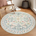 Lahome Sylvie Round Boho Floral Rugs 4ft, Cream Washable Circle Rugs for Bedroom Nursery, Vintage Beige Circular Carpet, Soft Non-Slip Carpet for Kids Room Playroom Calm Corner, Beige