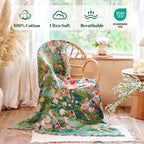 MSGKV Boho Throw Blanket for Couch Cotton Floral Blanket 50"x60" for Sofa Chair Throws Muslin Spring Breathable Lightweight Farmhouse Blankets Home Decor All Seasons