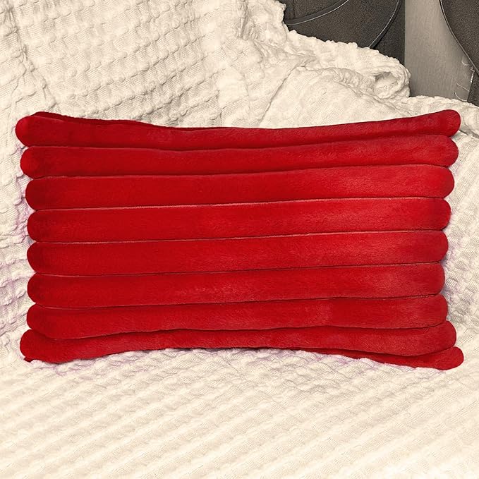 1 Pack 12x20 Pillow Cover Velvet Pillow Covers, Faux Fur Oblong Throw Pillow Covers for Living Room Decorations Throw Pillow Case, Throw Pillow Cover Cushion Cover for Home Sofa Bedroom Car, Red