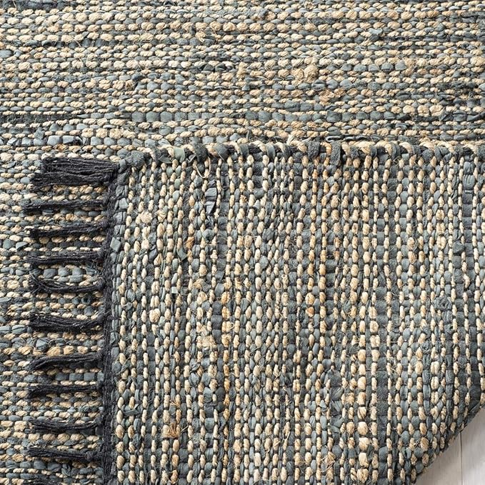 SAFAVIEH Vintage Leather Collection Runner Rug - 2'3" x 6', Grey, Handmade Boho Fringe Leather & Jute, Ideal for High Traffic Areas in Living Room, Bedroom (VTL203F)