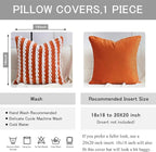 18x18 Boho Pillow Cover-Chenille Tufted Decorative Throw Pillow Cover Soft Velvet Backing, Farmhouse Striped Square Pillow Case for Sofa, Couch, Bedroom, Living Room, Orange-White Stripe