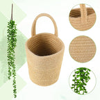 Umigy 2 Pack Wall Hanging Rope Baskets with 4 Pcs Faux Strings of Pearls Plant Jute Hanging Basket with Artificial Succulents for Porch Living Room Bedroom Entryway Patio Outdoor Decoration
